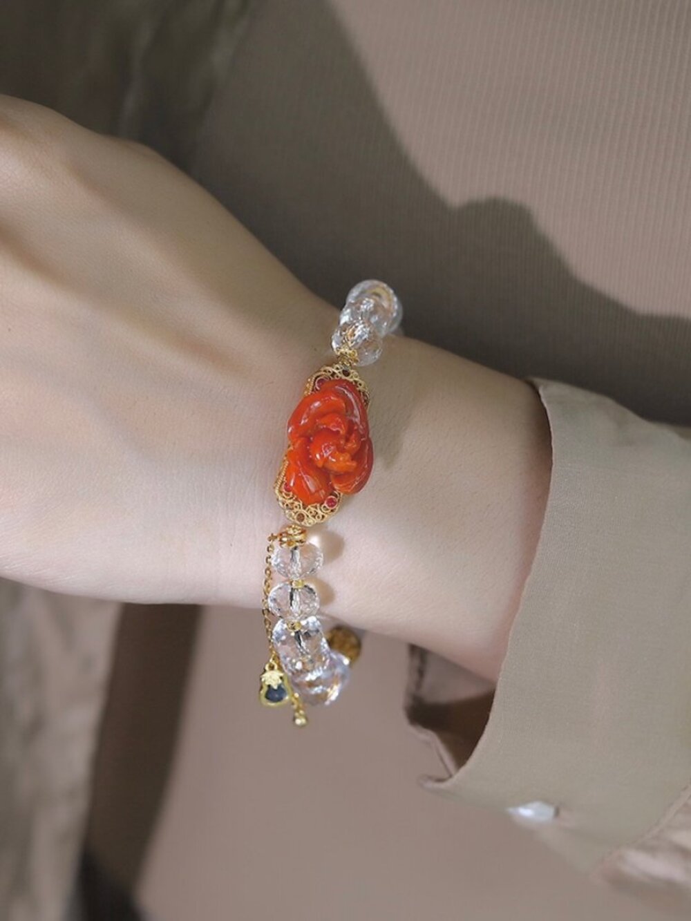 White Agate Red Jadeite Crystal Bracelet